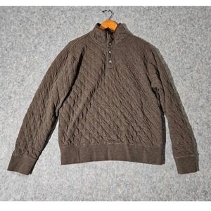 Polo Ralph Lauren Quilted Double Knit Jersey Pullover Mens Medium Brown Snap